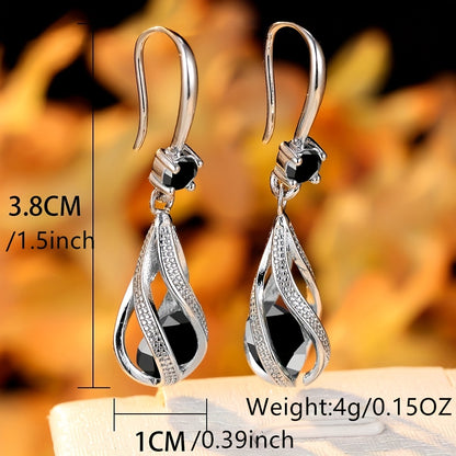[Popular choice] 1 pair of copper spiral teardrop hollow earrings, with Zirconia, Women's all-season pendant earrings, ideal for bridal wedding jewelry, Valentine's Day, Halloween, Christmas gifts, very suitable for winter and New Year