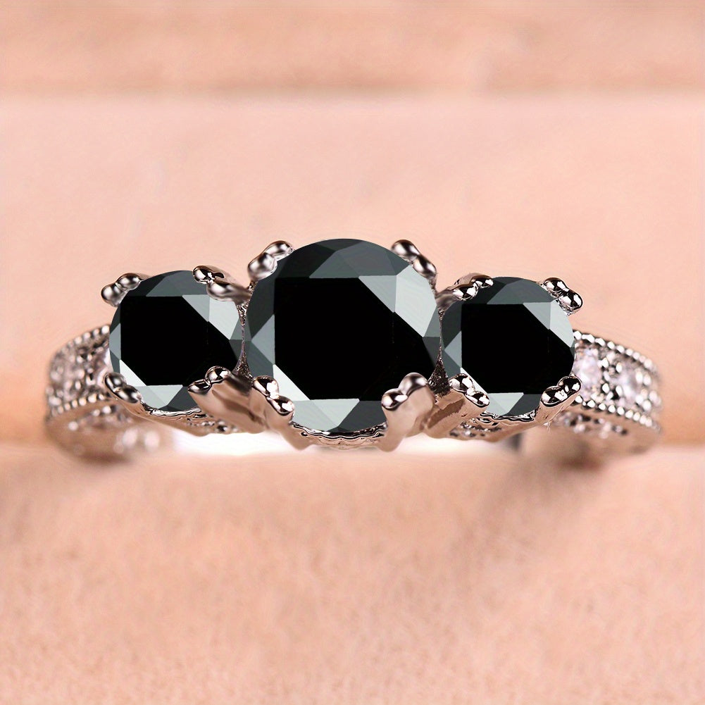 "Luxury Fine Silver Ring Fashion Ladies Three Stone Ring Zirconia Ring Bridal Engagement Wedding Ring Christmas Gift Accessories Jewelry"