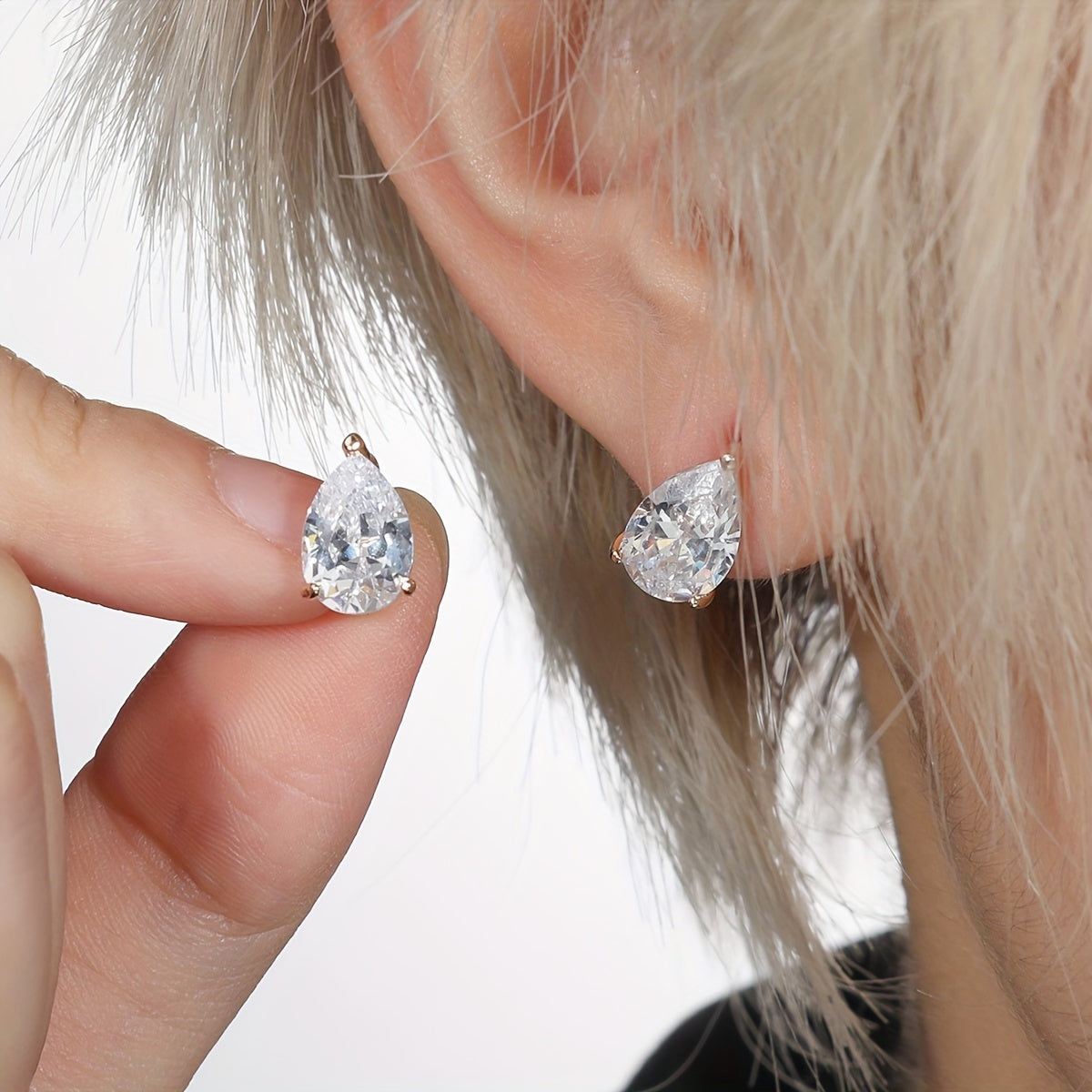 Elegant pear-shaped Zirconia clip earrings in white, pink, navy, black - perfect for weddings, Valentine's Day, Halloween and Christmas gifts, gems, jewelry