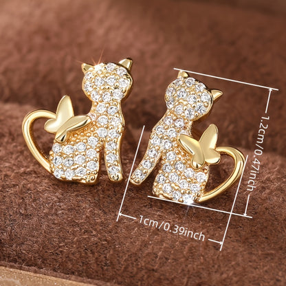 Women's Fashion Cat Earrings - Shiny Cubic Zirconia, Nickel Copper Free, Suitable for Daily Wear and Parties