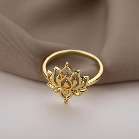 Ladies' Elegant Lotus Ring - Perfect for Holidays, Casual Dresses and Parties | Stylish Copper Accessories with Floral Patterns | Ideal for Anniversary or Valentine's Day Gifts