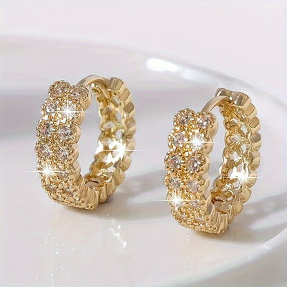 Exquisite double-row zircon inlaid copper-plated 18K gold earrings, elegant casual style, women's gift
