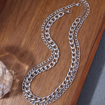 Punk Fashion Stainless Steel Thick Chain Layered Necklace Neutral Jewelry Heavy Metal Jewelry