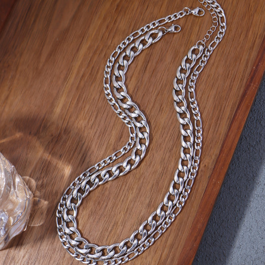 Punk Fashion Stainless Steel Thick Chain Layered Necklace Neutral Jewelry Heavy Metal Jewelry