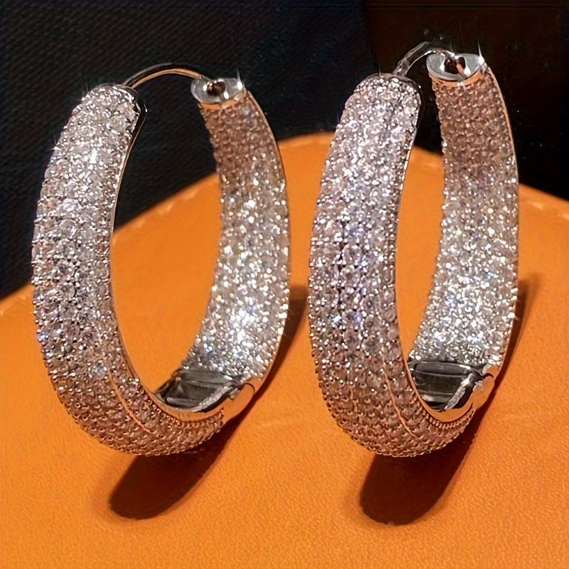 1 pair of Women's fashion ring earrings, luxury intensive shining Zirconia large round earrings, Women's wedding high jewelry