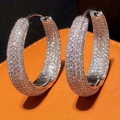 1 pair of Women's fashion ring earrings, luxury intensive shining Zirconia large round earrings, Women's wedding high jewelry