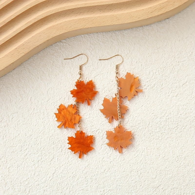 Maple Leaf Style Long Acrylic Earrings, Vintage Beautiful Earrings