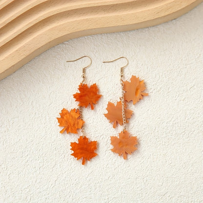 Maple Leaf Style Long Acrylic Earrings, Vintage Beautiful Earrings