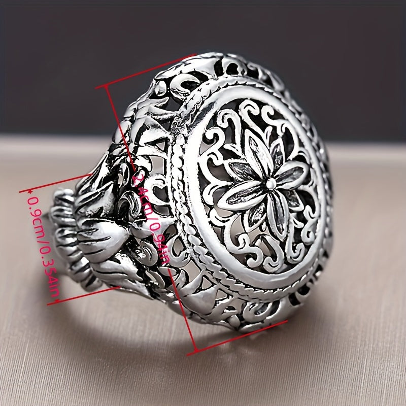 Bohemian Retro Silver Plated Floral Ring for Women - Perfect for Daily Wear and Party, Anniversary Gift