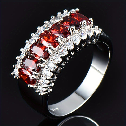 A Delicate Crystal Pomegranate Red Zircon Ladies Gift Luxury Dating Wedding Decorative Jewelry Single Ring Banquet Party Ring