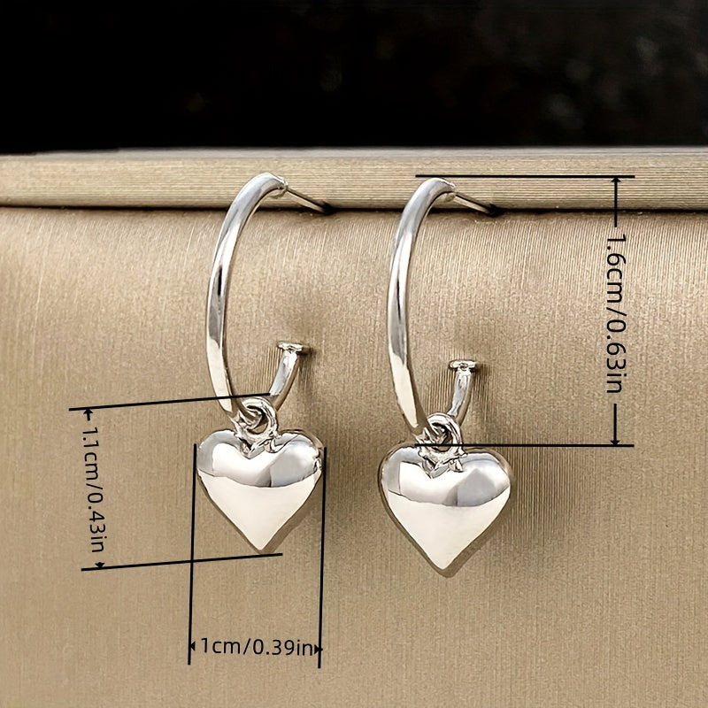 Elegant Copper Heart Pendant Earrings for Women, Chrome, Nickel Free, Minimalist Fashion Ring Earrings for Engagement Parties and Casual Attire, Accessories for All Seasons