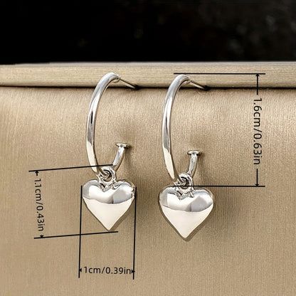 Elegant Copper Heart Pendant Earrings for Women, Chrome, Nickel Free, Minimalist Fashion Ring Earrings for Engagement Parties and Casual Attire, Accessories for All Seasons