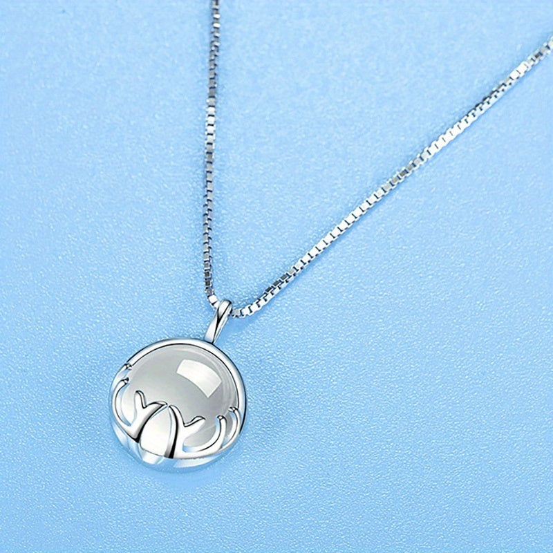 925 Silver Plated Moonstone Antlers Pendant Necklace Ladies Romantic Wedding Jewelry Gift