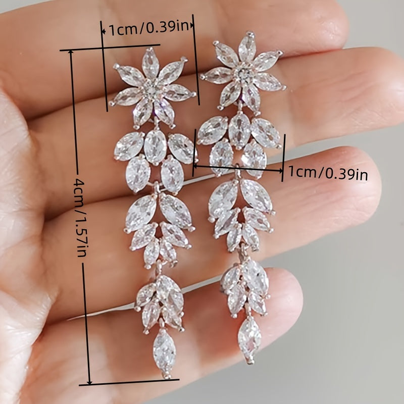 Luxury Sparkling Zircon Flower Bridal Engagement Earrings Elegant Ladies Party Casual Accessories