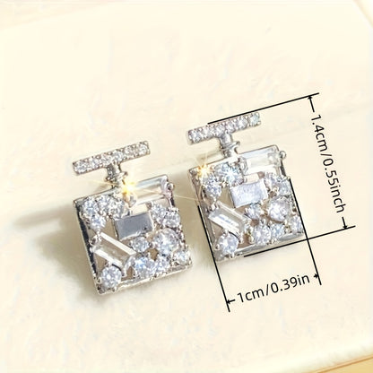 Ladies Daily Party Lover Gift Jewelry Unique Square Zircon Design Stud Earrings