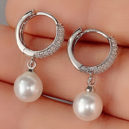 Vintage Elegant Freshwater Pearl Earrings 925 Silver Plated Zircon Earrings, Ladies Romantic Wedding Bridal Jewelry