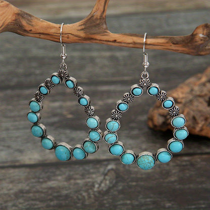 Ladies Bohemian Western Geometric Turquoise Earrings Vintage Pendant Earrings