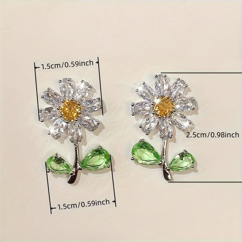Creative design flower-shaped yellow faux gemstone 925 silver-plated Zirconia stud earrings, ladies birthday party gift jewelry
