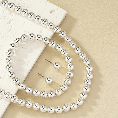 Simple retro beaded necklace/elastic bracelet/earring set