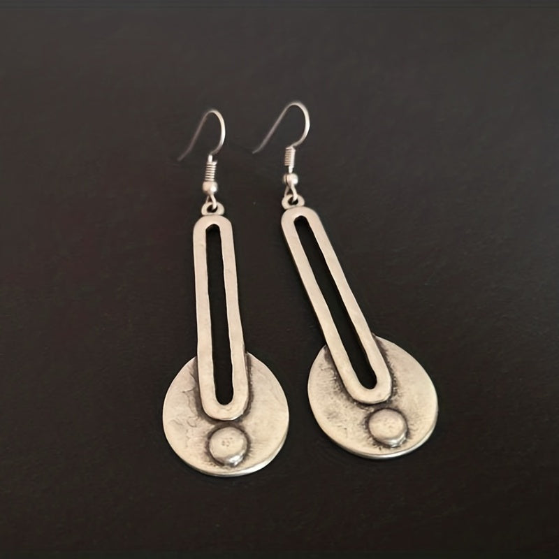 Retro water drop simple word hollow round pendant creative alloy earrings