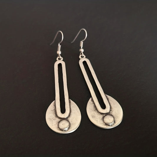 Retro water drop simple word hollow round pendant creative alloy earrings