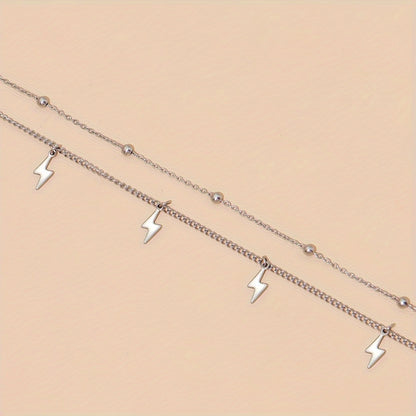Elegant Double-layer Lightning Pendant Bead Chain Clavicle Chain Necklace Ladies Daily Accessories