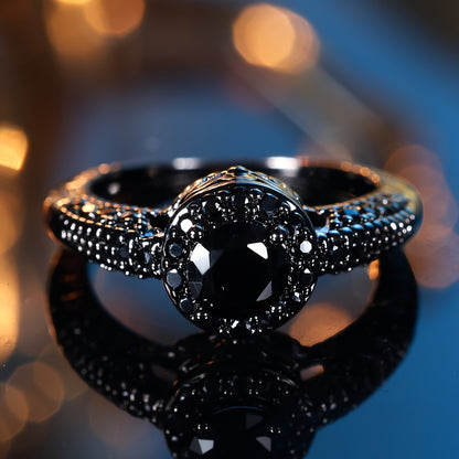Vintage Black Round Cubic Zirconia Engagement Ring - Wedding & Party Antique Jewelry, Perfect Valentine's Day Gifts