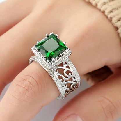 Luxury vintage style anniversary ring with square cubic Zirconia - perfect for parties and everyday elegance