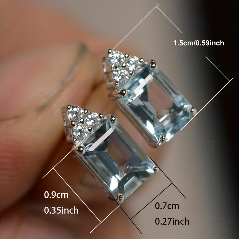 Exquisite Fashion 925 Silver Plated Square Cut Aquamarine Earrings Women's Engagement Party Jewelry Everyday Casual Jewelry