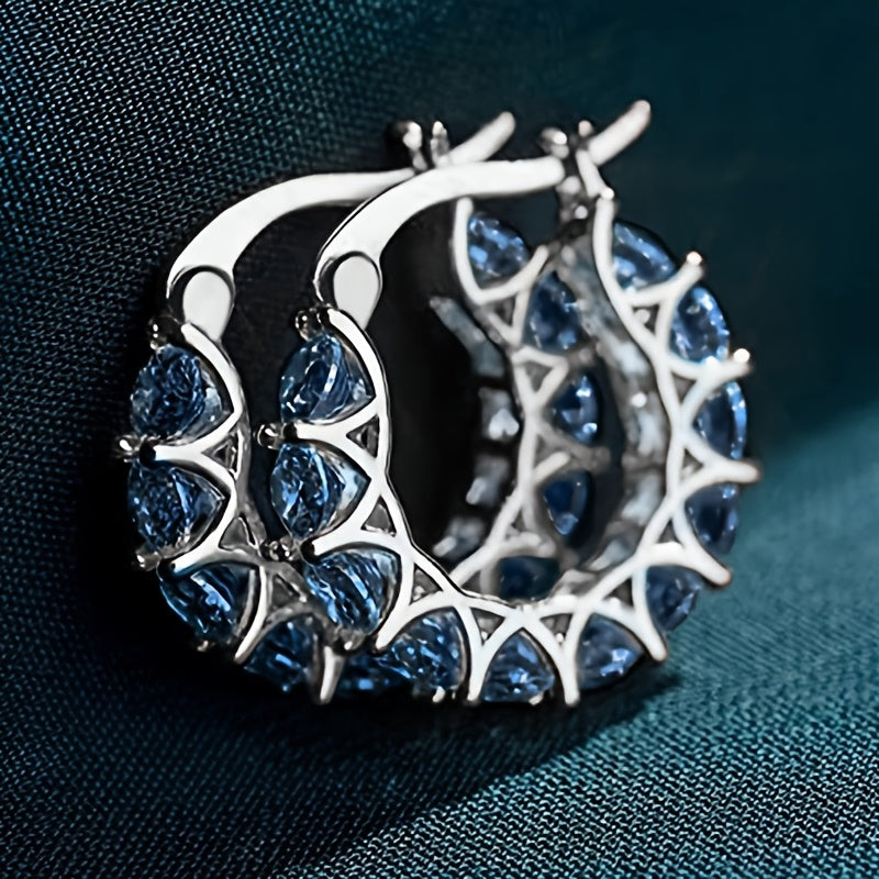 A pair of elegant zircon paved round ring earrings, luxury fashion women's jewelry, perfect for engagements, parties and everyday wear