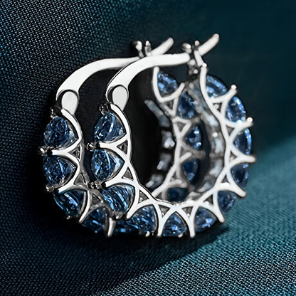 A pair of elegant zircon paved round ring earrings, luxury fashion women's jewelry, perfect for engagements, parties and everyday wear