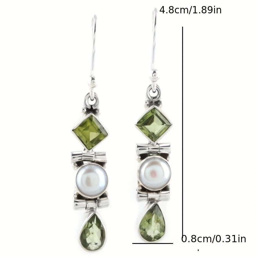 Vintage geometric square water drop green resin women's earrings