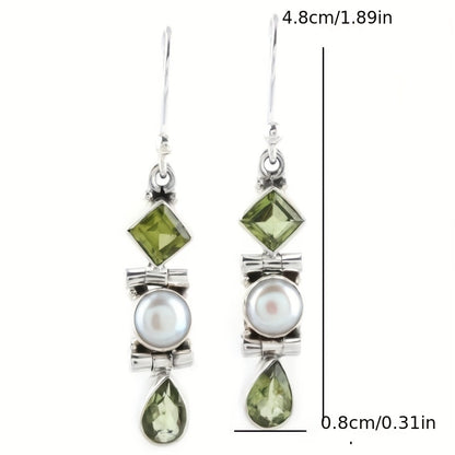 Vintage geometric square water drop green resin women's earrings