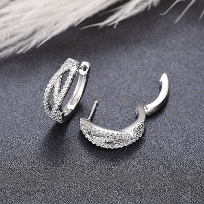 1 Pair Cross-twisted Interwoven 925 Silver-plated Zirconia Ring Earrings for Women's Everyday Casual Fashion Accessories