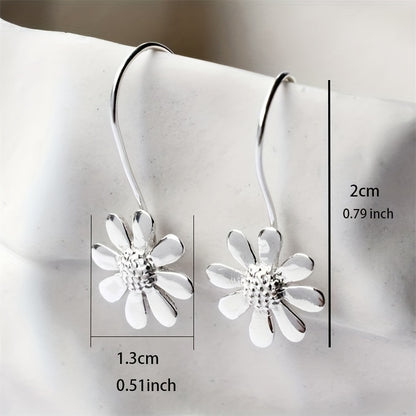 Minimalist Sunflower Pendant 925 Silver Plated Flower Hook Earrings Women's Casual Accessories