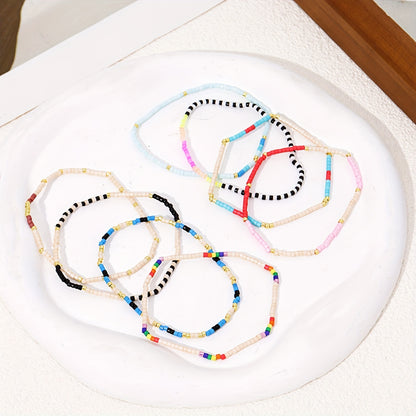 8-Piece Bohemian Beaded Bracelet Set - Colorful Handmade Elastic Multi-Layer Wristbands for Party and Vacation Accessories, Perfect Gifts for Friends