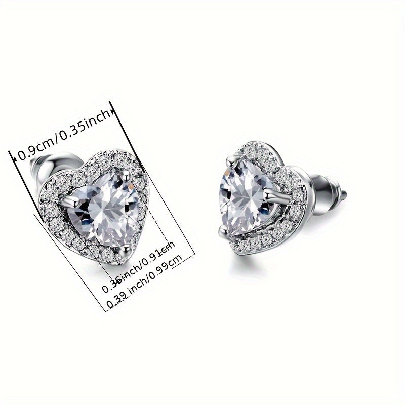Heart stud earrings set with colorful shiny zircon romantic wedding stud earrings engagement party jewelry