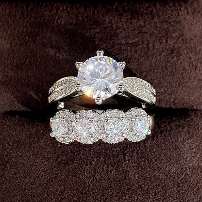 Bridal engagement wedding ring 2 pieces/set, silver and white zircon ring, women's proposal gift jewelry.