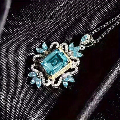 Deluxe 925 Silver Plated Aquamarine Pendant Necklace Women's Daily Casual Accessories Party Jewelry (excluding gift box)