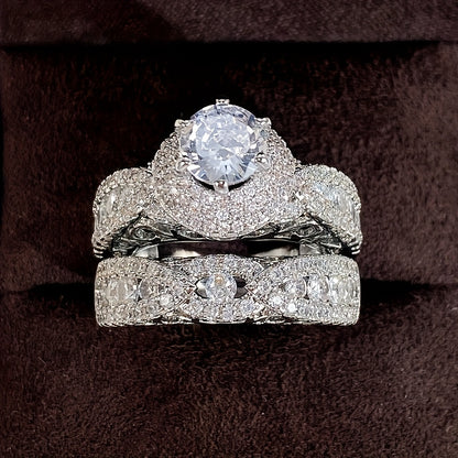 2pcs Elegant Wedding Ring Set with Minor Zircon - Luxury Copper Engagement Ring, April Birthstone, Perfect for Holiday and Casual Dresses, Special Occasion Rings | Elegant Ring Designs | Copper Bottom Rings, Wedding Ring Set for Couples