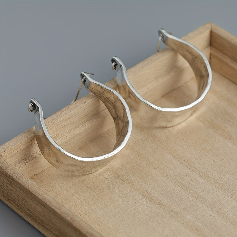 Large Silver Silver Hoop Earrings, Sledgehammer Hoop Earrings, Basket Earrings, Metal Craftsman Bohemian Jewelry