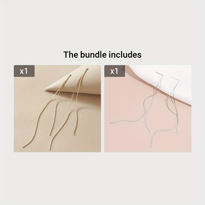 Sparkling long chain pendant earrings, elegant and minimalist copper jewelry, stylish holiday earrings