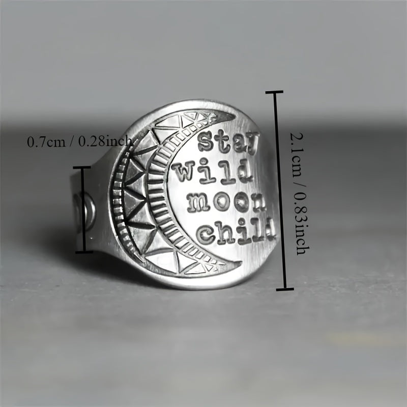 Vintage Bohemian moon pattern broadband ring, stylish and simple daily and party accessories, alloy material, holiday theme, suitable for all seasons