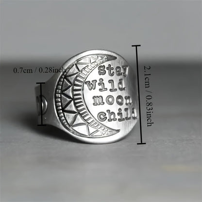 Vintage Bohemian moon pattern broadband ring, stylish and simple daily and party accessories, alloy material, holiday theme, suitable for all seasons