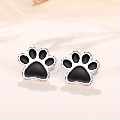 Simple and cute silver-plated animal dog cat footprint stud earrings women's personality accessories