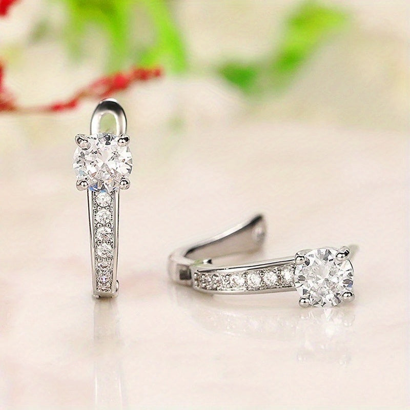 Stylish exquisite simple creative 925 silver plated ear buckle women's design zirconia ring earrings gift suitable for wedding accessories ceremony