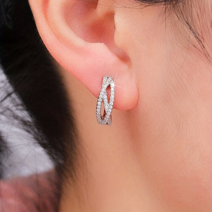 1 Pair Cross-twisted Interwoven 925 Silver-plated Zirconia Ring Earrings for Women's Everyday Casual Fashion Accessories