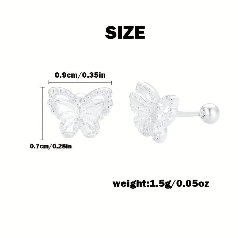 Silver butterfly earrings with S925 sterling silver stud earrings, hollow butterfly pattern, Women's fashion jewelry, earrings