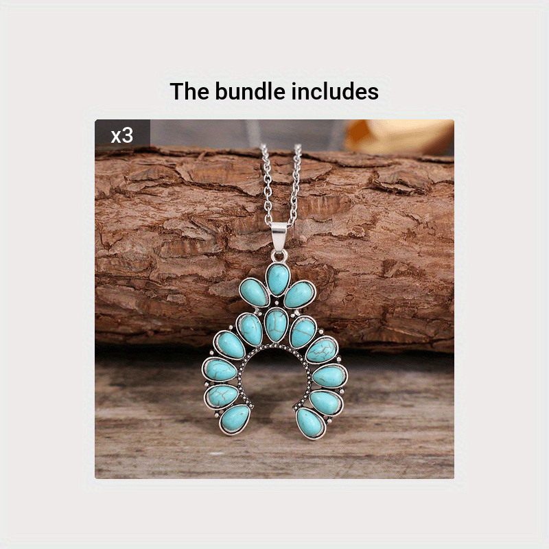 Ladies Bohemian Exaggerated Neck, Classic Western Large Turquoise Pendant Necklace