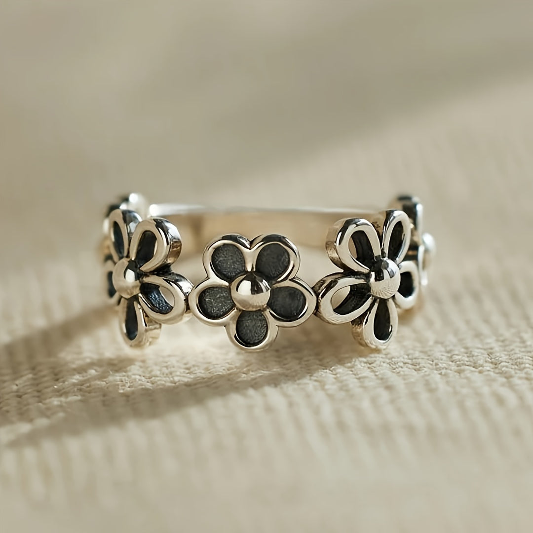 1 vintage elegant wreath women's black flower design bohemian alloy ring for everyday wear and parties